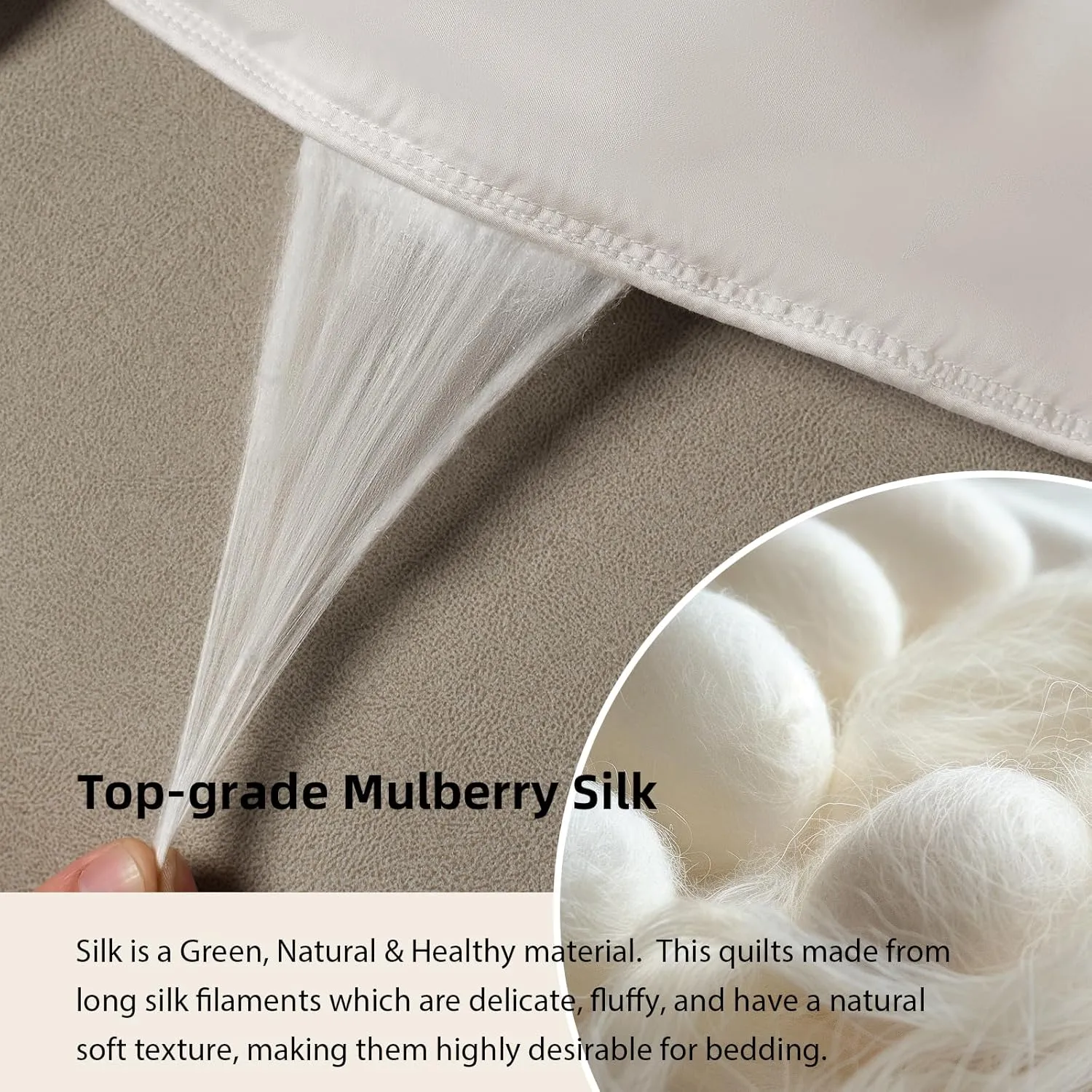 EP Mode Mulberry Silk Filled Quilt with 100% Viscose from Bamboo Fabric, Natural Lightweighted Cooling Comforter (Oatmeal, King 102” X 88”)