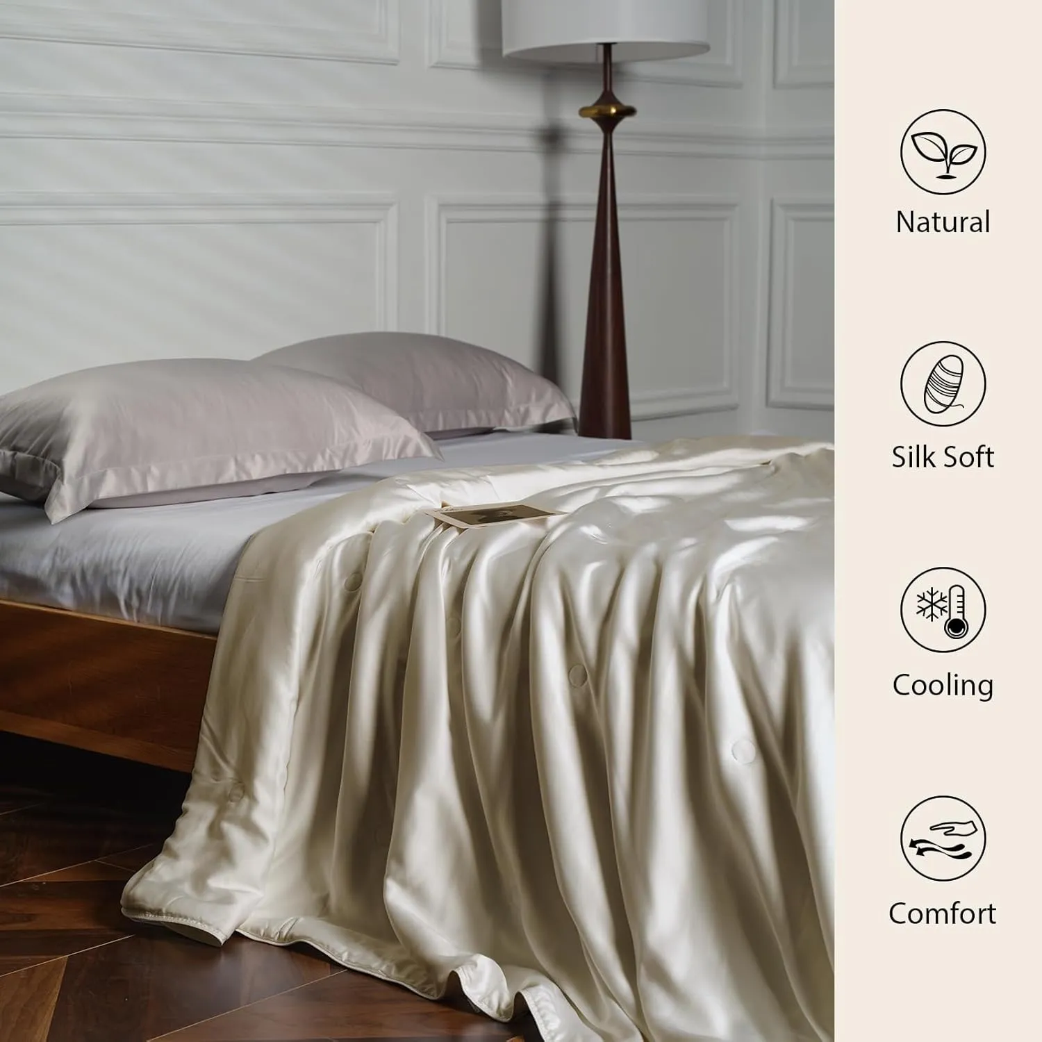 EP Mode Mulberry Silk Filled Quilt with 100% Viscose from Bamboo Fabric, Natural Lightweighted Cooling Comforter (Oatmeal, King 102” X 88”)