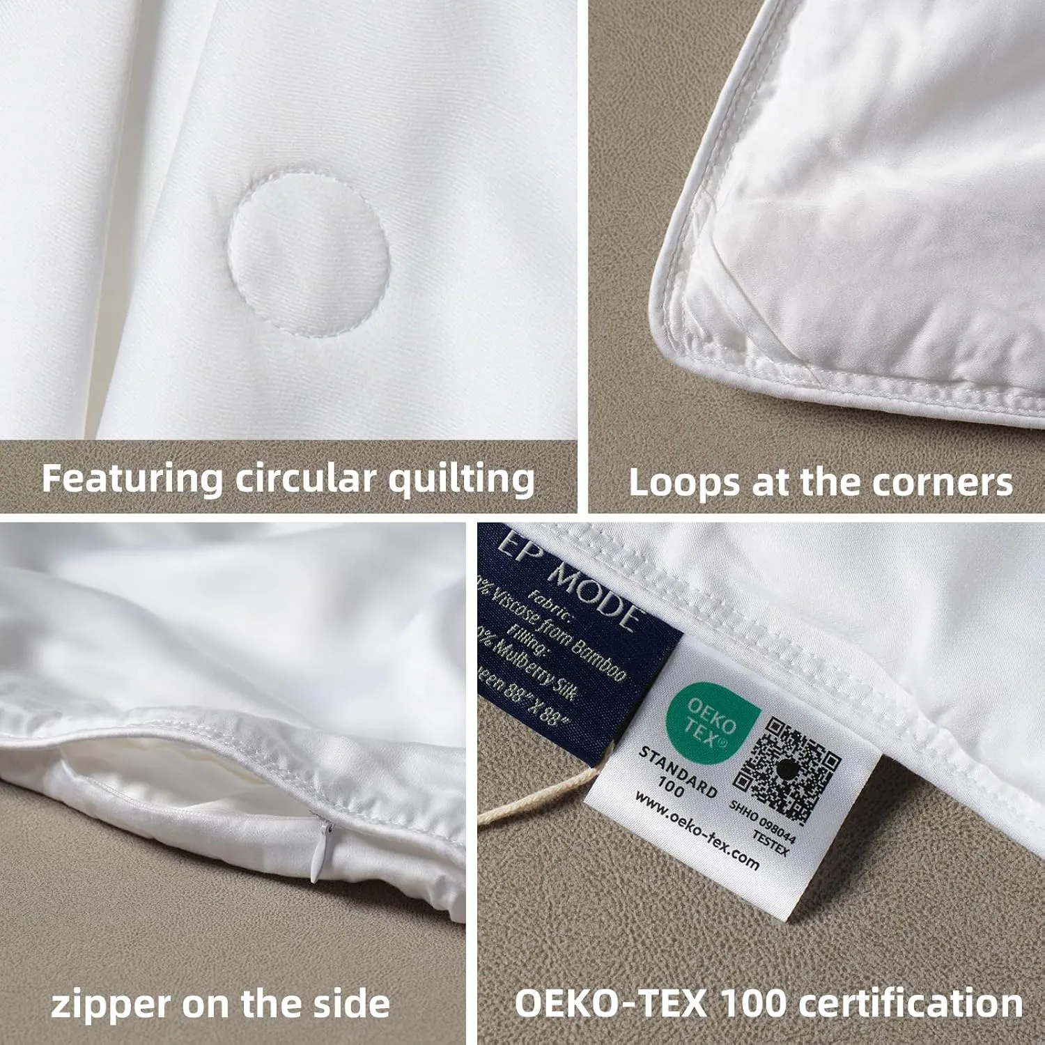 EP Mode Mulberry Silk Filled Quilt with 100% Viscose from Bamboo Fabric, Natural Lightweighted Cooling Comforter (Oatmeal, King 102” X 88”)