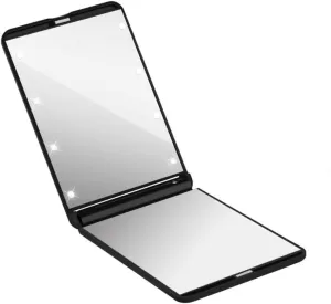 ERINGOGO Portable LED Lighted Makeup Mirror Compact Folding Design with Bright LEDs Rotation for Travel and Poorly Areas Black Vanity Mirror with Lights