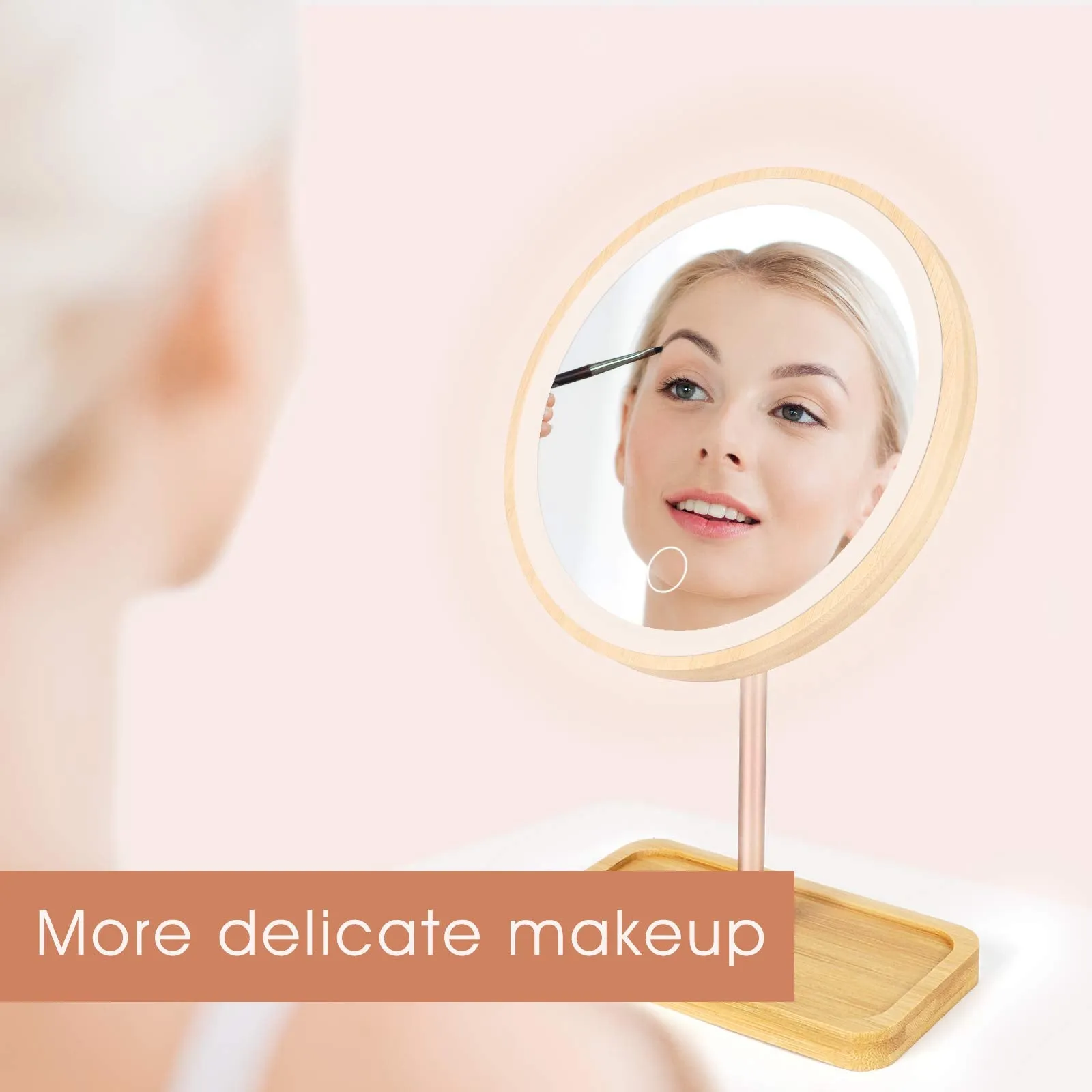 Erivibor Led Bamboo Wooden Makeup Mirror Desktop Cosmetic Mirrors with 3 Lighting Modes USB Rechargeable Battery Adjustable Touch Beauty Lamp