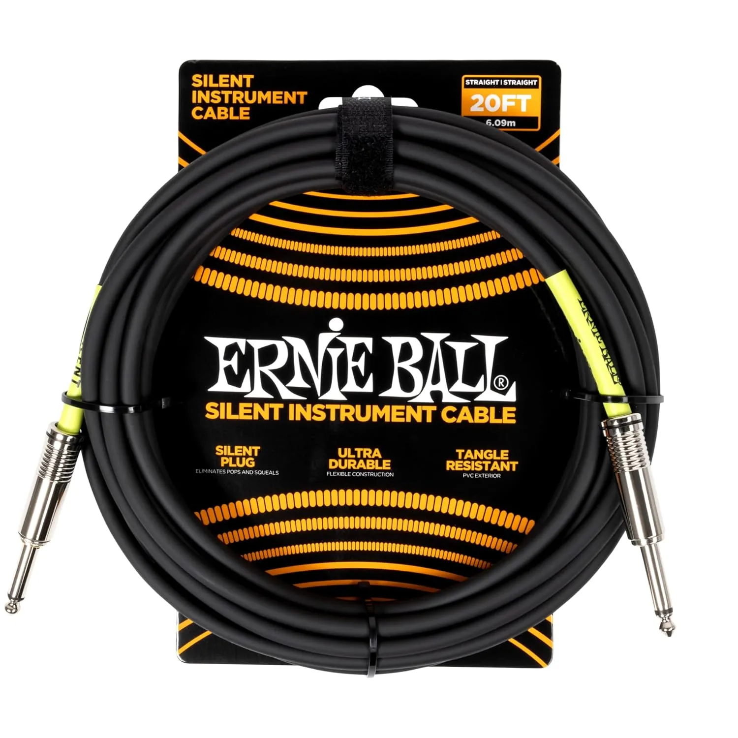 Ernie Ball Classic Silent Instrument Cable, Straight/Straight 20ft - Black