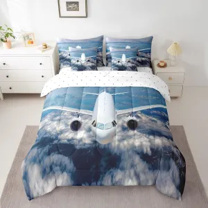 Erosebridal Aviation Aircraft 7 Piece Comforter Set Full Bed in a Bag,Plane Airliner Bedding Sets Airplane Aeroplane Sheet Set with Comforter