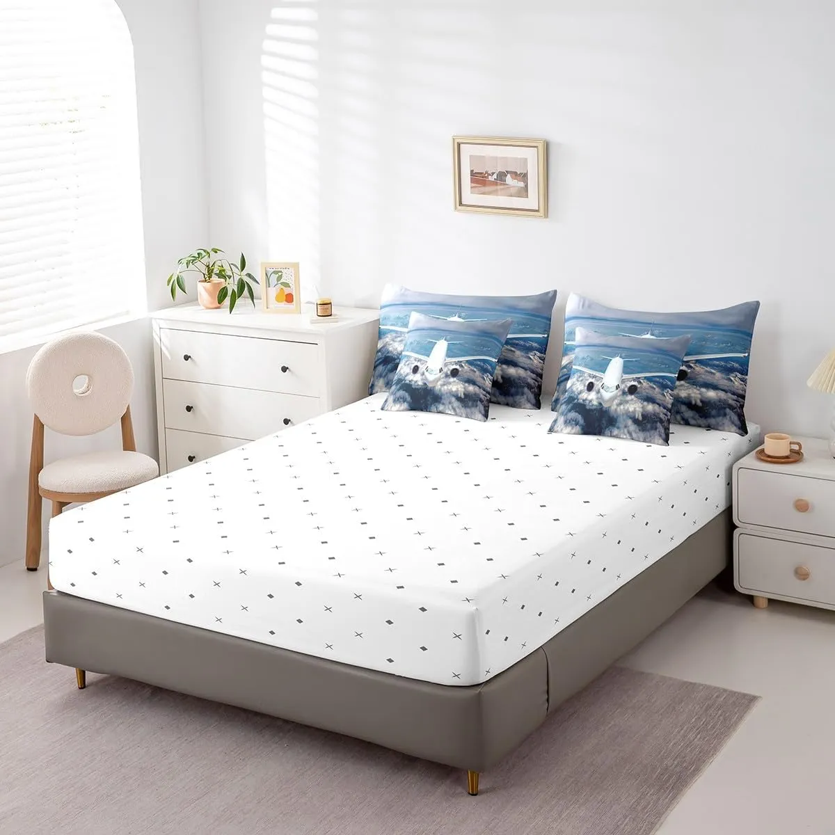 Erosebridal Aviation Aircraft 7 Piece Comforter Set Full Bed in a Bag,Plane Airliner Bedding Sets Airplane Aeroplane Sheet Set with Comforter