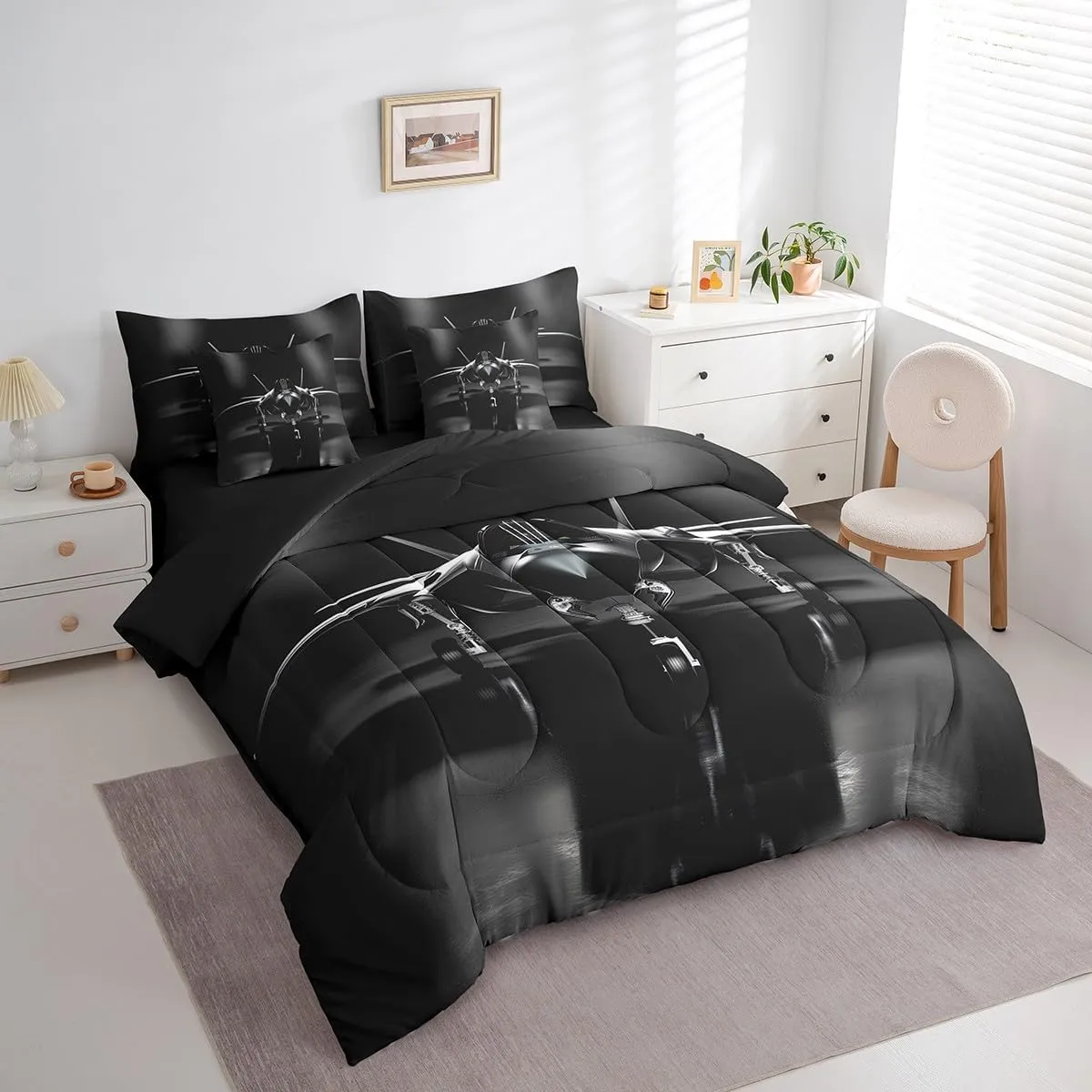 Erosebridal Aviation Aircraft Bed in a Bag Queen Comforter Set 7 Piece,Airplane Aeroplane Bedding Sets Plane Airliner Sheet Set with Comforter