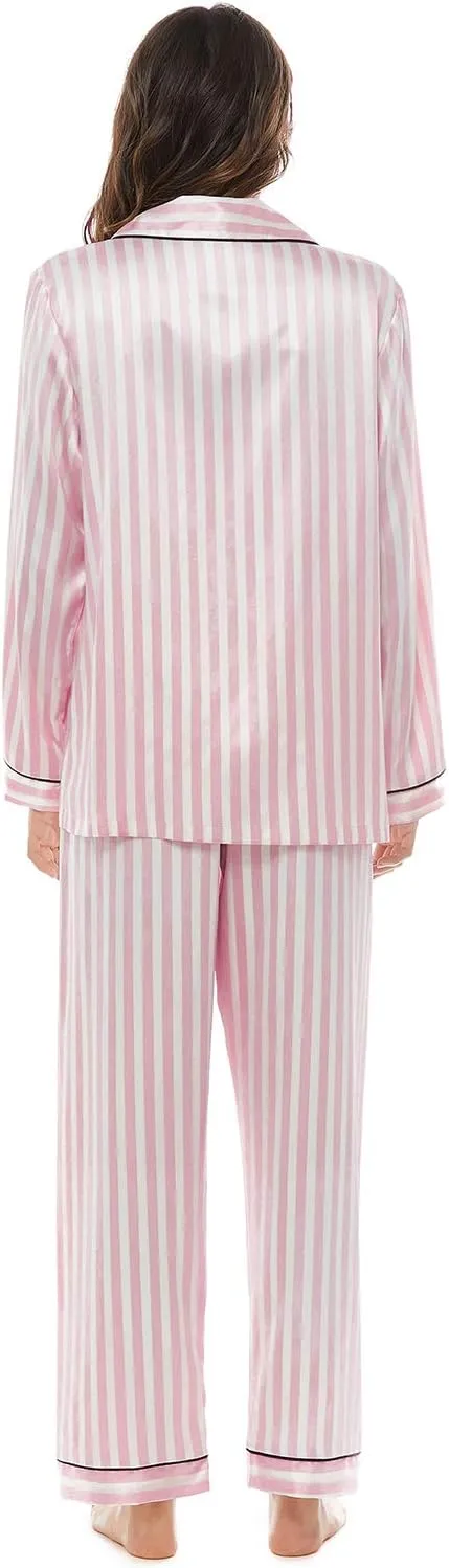 Escalier Womens 5pcs Silk Satin Pajama Set Cami Pjs Sleepwear Button Down Pj Sets Loungewear