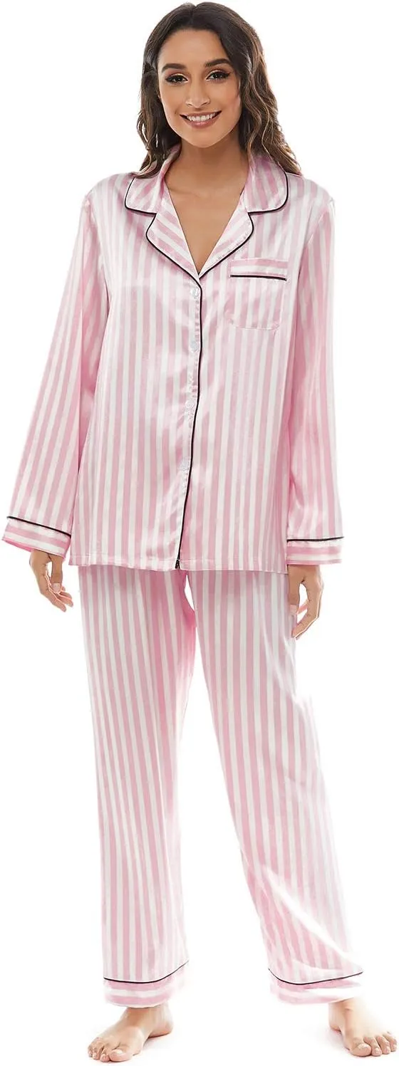 Escalier Womens 5pcs Silk Satin Pajama Set Cami Pjs Sleepwear Button Down Pj Sets Loungewear
