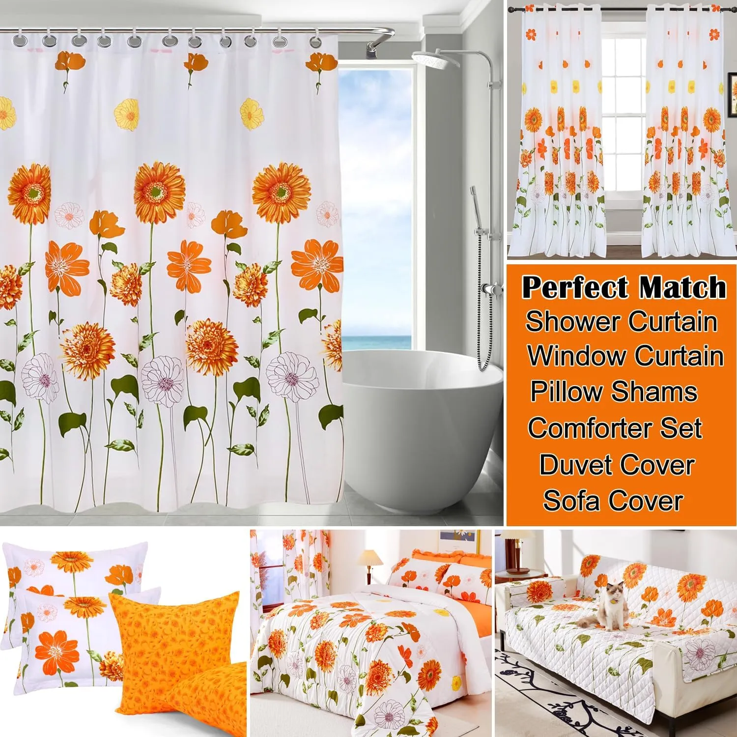 EVENHUG 100% Cotton Quilt King Size Orange Sunflower Bedding Set Floral Lightweight Quilt Reversible Coverlet Bedspread with 2 Pillow Shams All Seasons 3 Pieces (106”X96”)