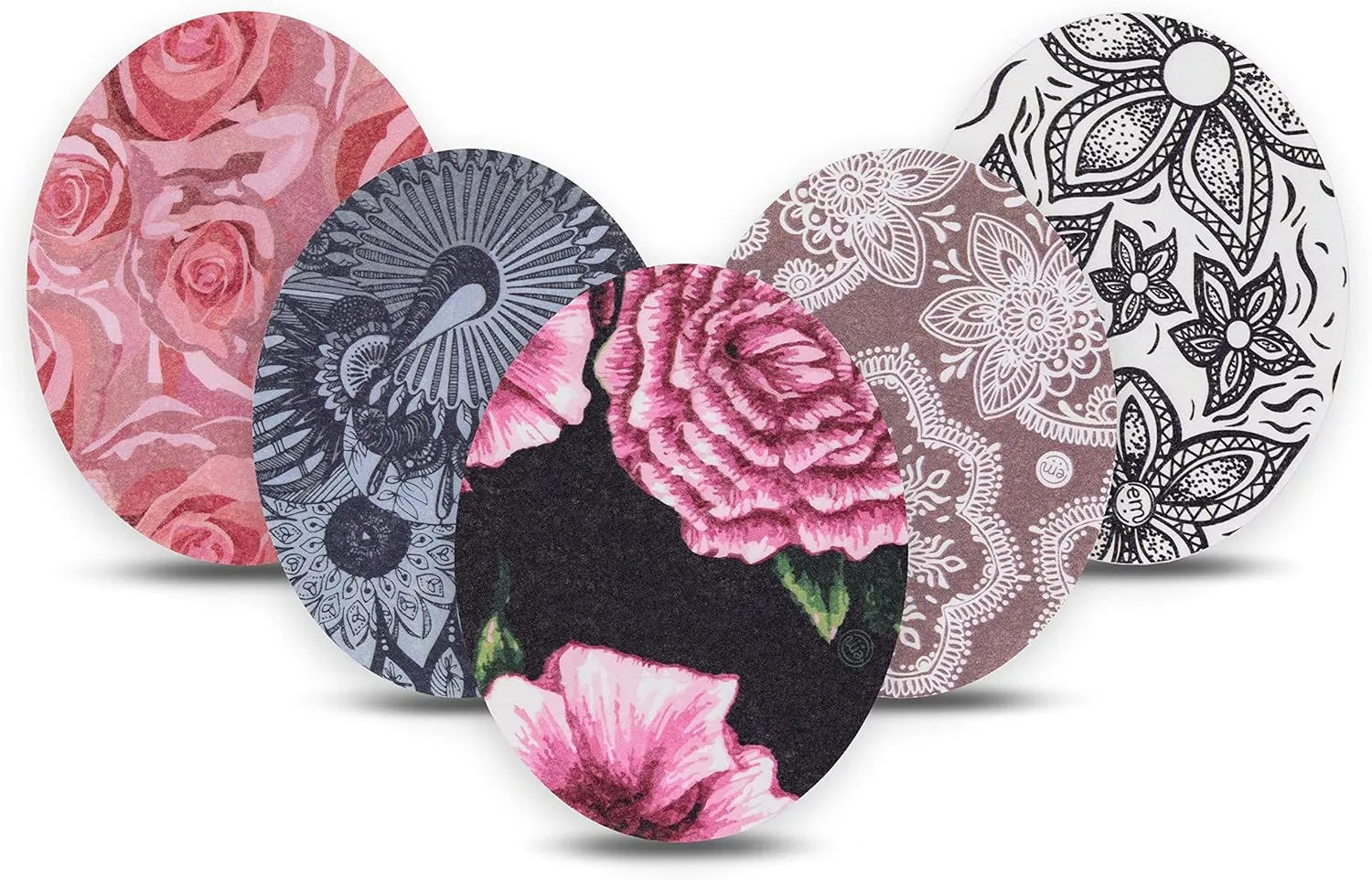 ExpressionMed - Adhesive Patch Universal Oval Shape (5-Pack) - Made in The USA, Waterproof, Split Backing, CGM Tape (Floral Variety Pack) (Oval)