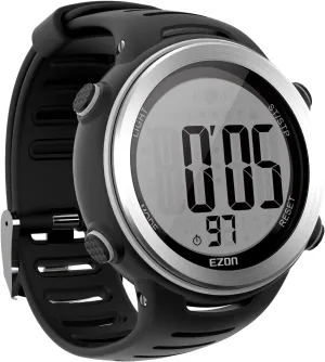 EZON Heart Rate Monitor and Chest Strap, Exercise Heart Rate Monitor, Sports Watch with HRM, Waterproof, Stopwatch, Hourly Chime, Steel Silver, T007A11