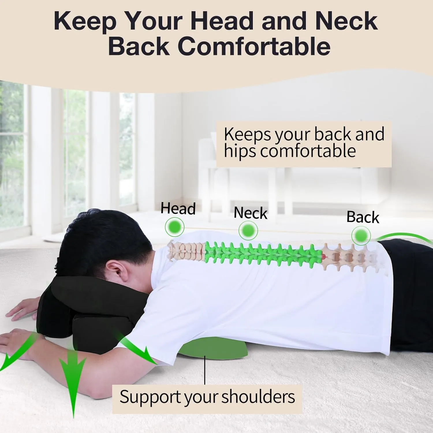 Face Down Pillow for Sleeping BBL Pillow After Surgery Vitrectomy Pillow Face Down Pillow After Eye Surgery Stomach Sleeping Pillow Massage Pillow Prone Pillow, Retinal Recovery Equipment, Black