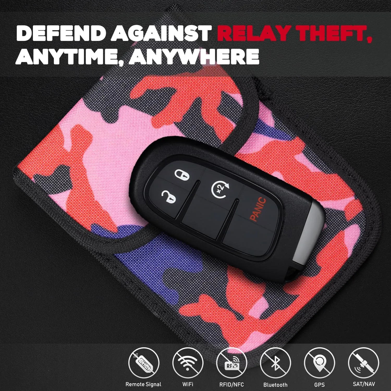 Faraday Bag for Car Key Fob – RFID Signal Blocking Pouch for Keyless Entry – Anti-Theft Protector Case – Exclusive for Car Keys – EMF Shield Security Sleeve/Pouch (Pink Camo - Single)