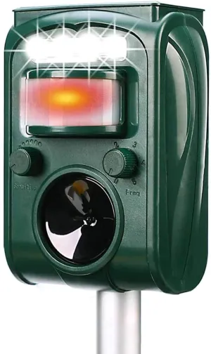 FAYINWBO Solar Ultrasonic Animal Repeller, Cat Repellent, Motion Detection, Siren and Flash Repel. Dog, Squirrel, Deer, Raccoon, Skunk, Rabbit, Fox, etc