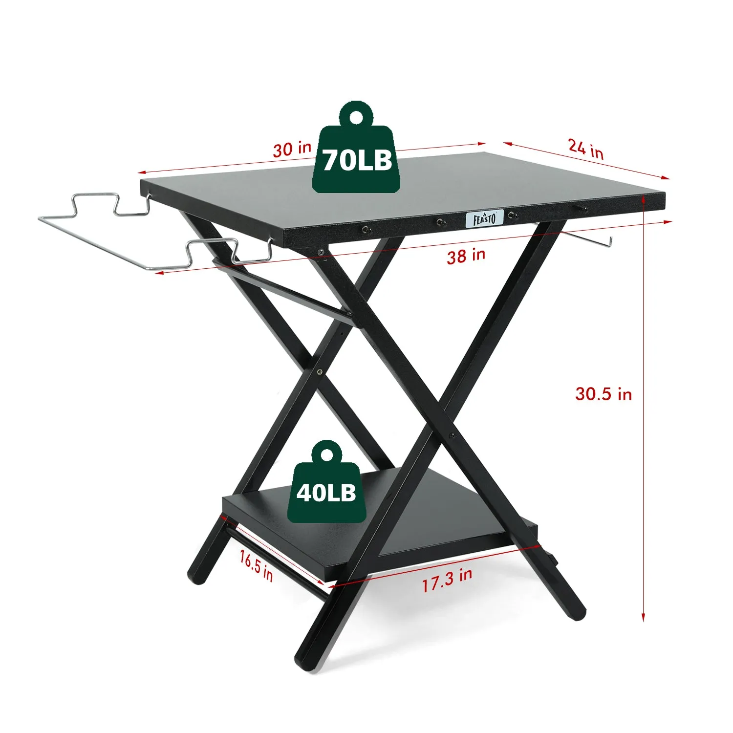 Feasto Large Folding Table Foldable Grill Stand and Pizza Oven Stand Portable Outdoor Food Prep Table Friendly to Storage Ideal for Camp or RV Black