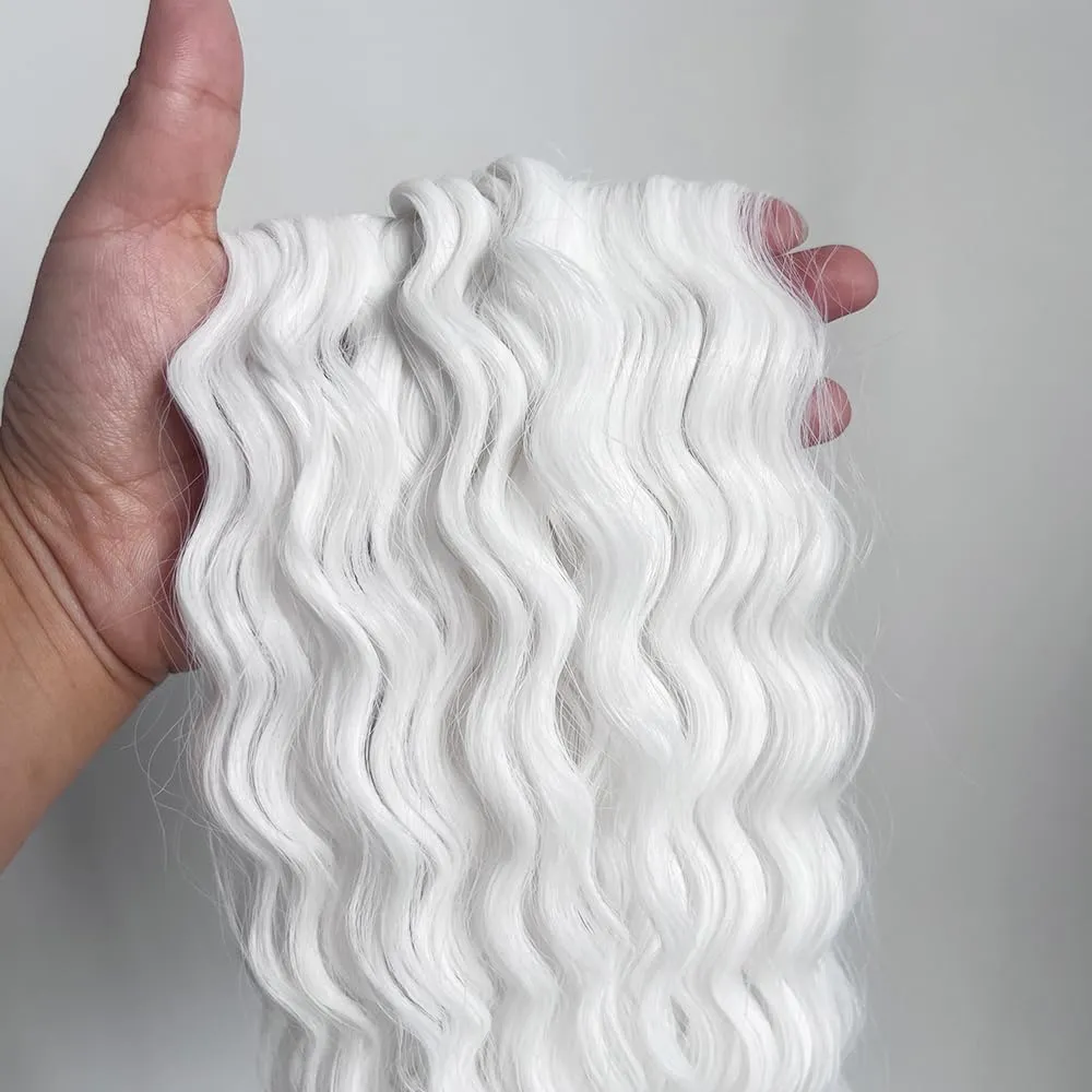 Felek Ocean Wave Crochet Braiding Hair 30inch 3 Packs White Color Long Water Wave Synthetic Trendy Tresses Wavy Curly Crochet Braids Hair For Black Women(White,#60)