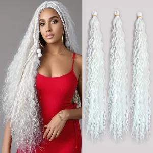 Felek Ocean Wave Crochet Braiding Hair 30inch 3 Packs White Color Long Water Wave Synthetic Trendy Tresses Wavy Curly Crochet Braids Hair For Black Women(White,#60)