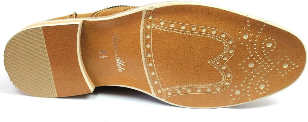 Ferro Aldo Brown Men's Dress Shoes Brogue Perforation Details Modern M139001