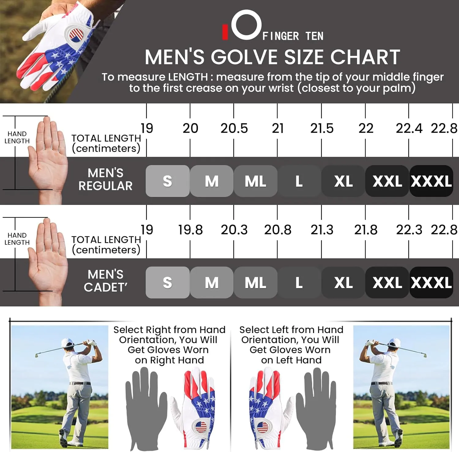 FINGER TEN Golf Gloves Men Right Handed Golfer Left Hand with Ball Marker 2 Pack Leather Breathable Comfortable Weathersof Grip Size Small Medium ML Large XL