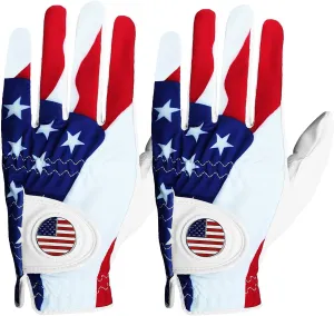 FINGER TEN Golf Gloves Men Right Handed Golfer Left Hand with Ball Marker 2 Pack Leather Breathable Comfortable Weathersof Grip Size Small Medium ML Large XL
