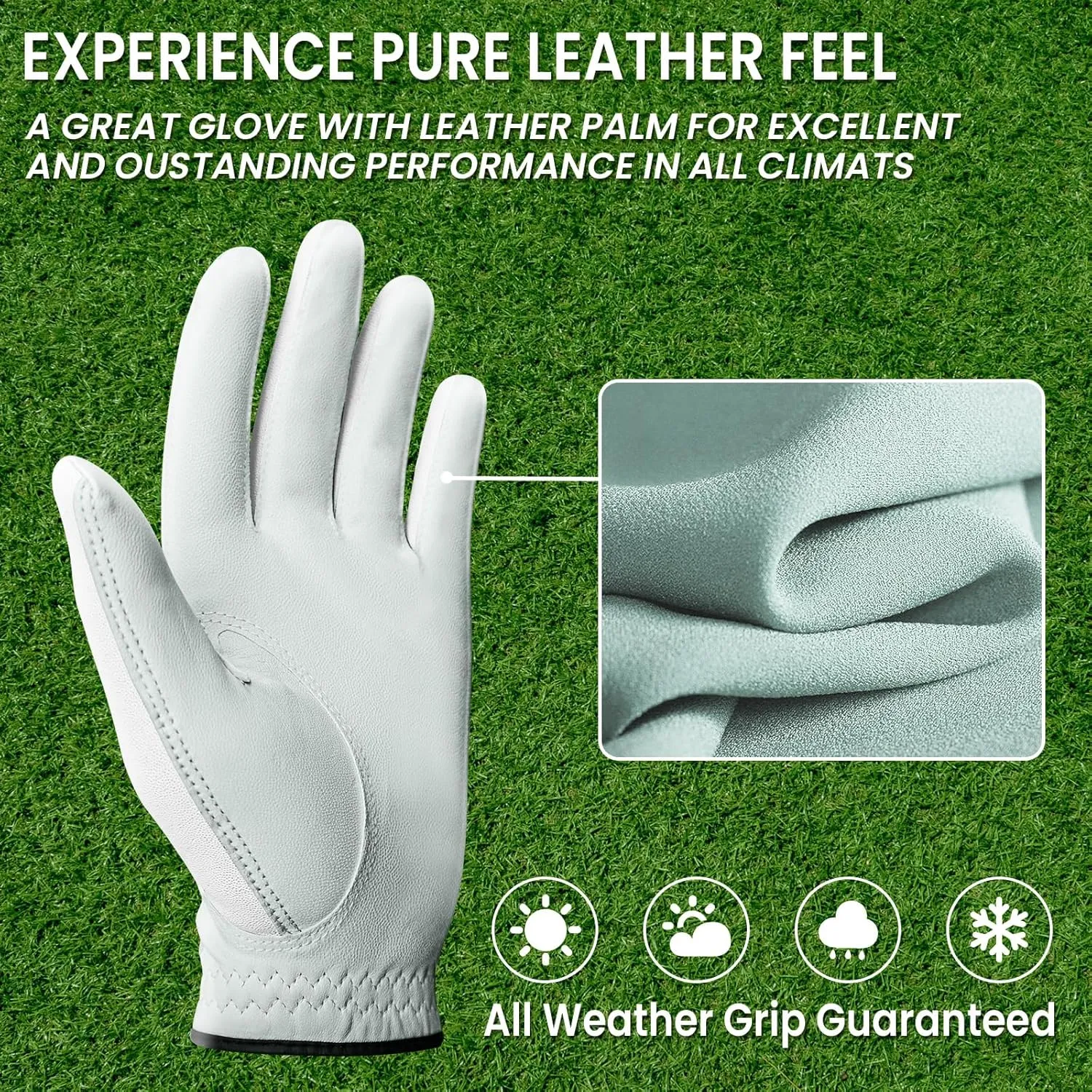 FINGER TEN Golf Gloves Men Right Left Handed Golfer 3/6 Pack Mens Golf Glove Left Right Hand Soft Cabretta Leather All Weather Grip Size S M ML L XL