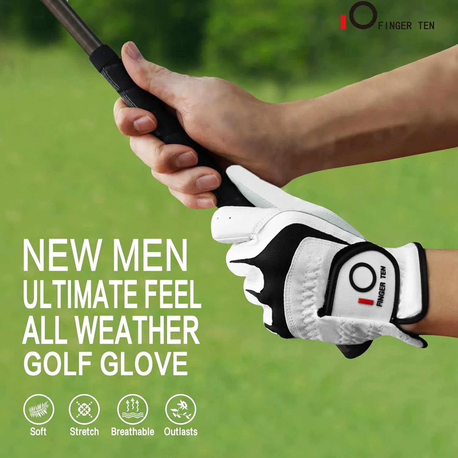 FINGER TEN Golf Gloves Men Right Left Handed Golfer 3/6 Pack Mens Golf Glove Left Right Hand Soft Cabretta Leather All Weather Grip Size S M ML L XL