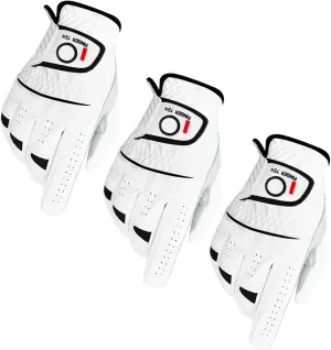 FINGER TEN Golf Gloves Men Right Left Handed Golfer Men’s Golf Glove Left Right Hand Value 3/6 Pack, All Weather Leather Grip Small Medium ML Large XL Size