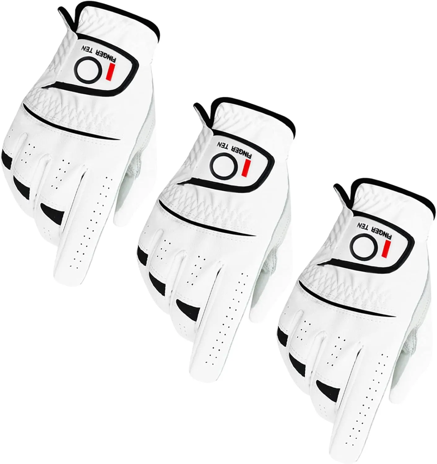 FINGER TEN Golf Gloves Men Right Left Handed Golfer Men’s Golf Glove Left Right Hand Value 3/6 Pack, All Weather Leather Grip Small Medium ML Large XL Size