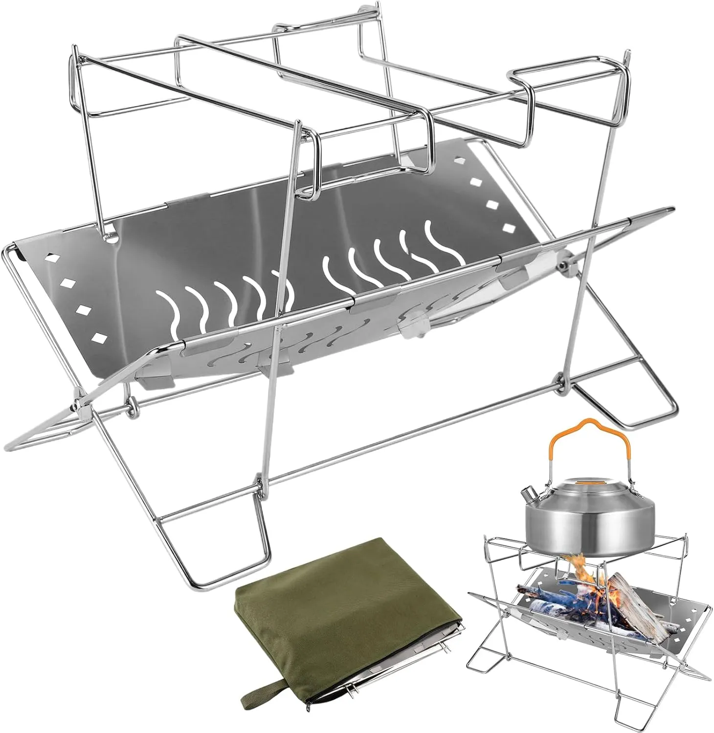 Fire Pit Stand | Stainless Steel Foldable Fire Pit Holder for Camping - Grilling Supplies, Campfire Organizer Stand for Patio Camping Backyard Barbecue Activities