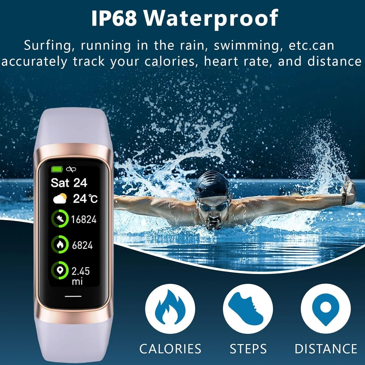 Fitness Tracker with 24/7 Heart Rate Sleep Blood Oxygen Monitor,IP68 Waterproof Smart Watch,1.10''AMOLED Touch Color Screen,Step Counter Health Activity Trackers for Women Men