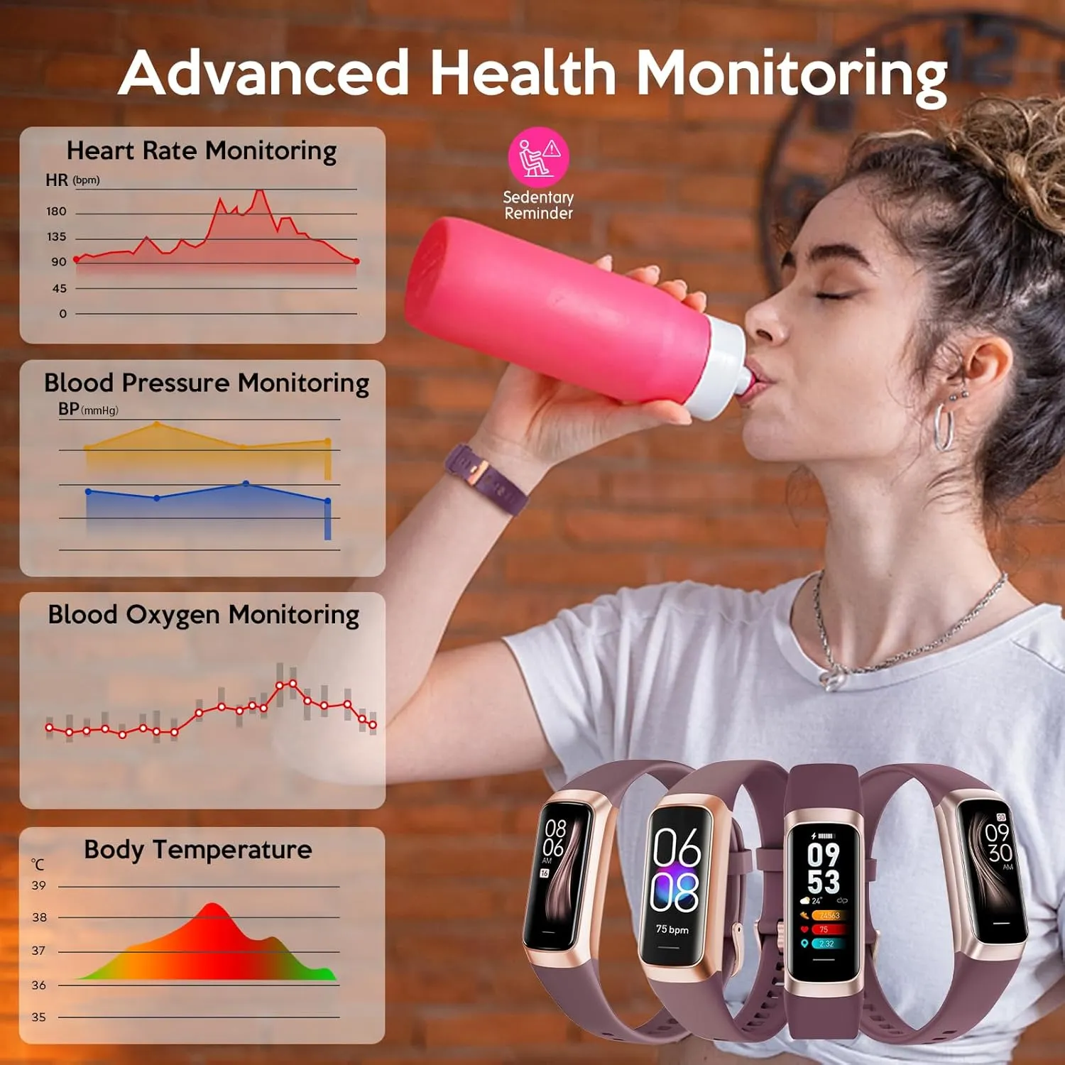 Fitness Tracker,Smart Watch with Blood Pressure Heart Rate Body Temperature & Sleep Monitor IP67 Waterproof Step Calorie Counter Pedometer Health Fitness Activity Watch for Android iOS Phone Men Women