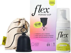 Flex Cup Starter Kit (Slim Fit - Size 01) Bundle | Reusable Menstrual Cup   2 Free Menstrual Discs   Foaming Cleanser with Neroli