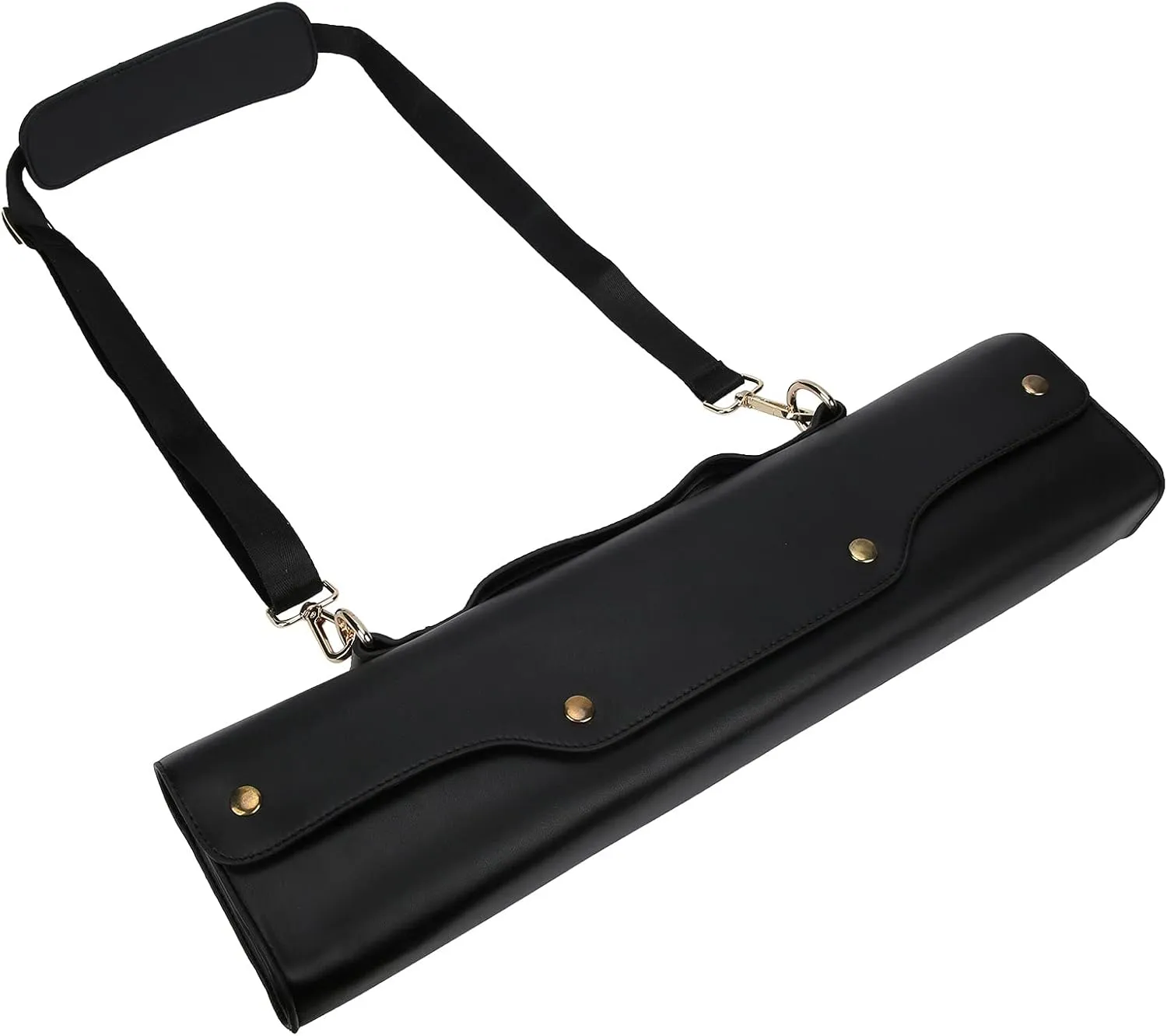 Flute Carrying Bag, Synthetic Leather Hand Bag for Wind Instrument, Portable with Shoulder Strap, 360° Rotating Hanging Buckle, Soft Non Woven Fabric Lining, sturdy and Protectiv (Black)