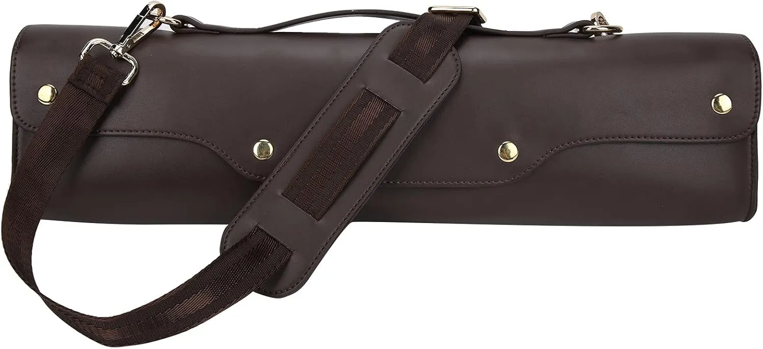 Flute Carrying Bag, Synthetic Leather Portable Flute Storage Case with Shoulder Strap, 360° Rotating Lock Buckle, Soft Non Woven Fabric Lining, Suitable for Flute Protection and (Coffee)