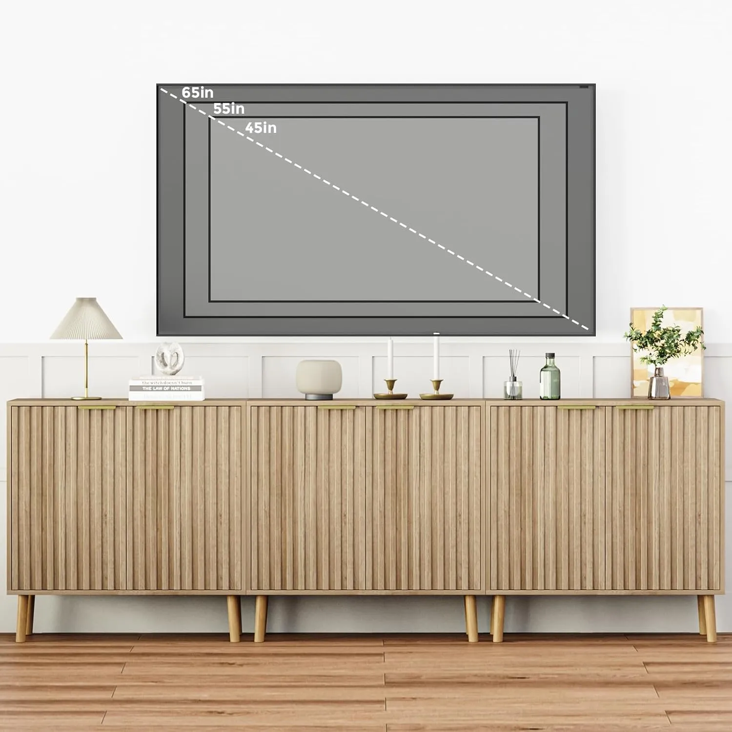 Fluted Storage Cabinet, Free Standing Buffet, Wood Sideboard, Multifunctional Accent Storage for Living Room, Hallway, Entryway, Dining Room (1, Oak)