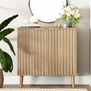 Fluted Storage Cabinet, Free Standing Buffet, Wood Sideboard, Multifunctional Accent Storage for Living Room, Hallway, Entryway, Dining Room (1, Oak)