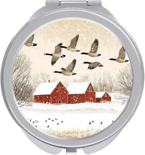 Flying Geese Snow Red House Travel Makeup Mirror 2-Sided 1x 2X Magnification Portable Mini Mirror for Handbag Purse Pocket