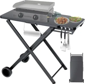 Foldable Grill Cart with Wheels, 34"x20" Outdoor Grill Table for Blackstone 17 Inch & 22 Inch Griddle, Ooni Pizza Oven & Ninja Portable Grills, Heavy Duty Camping Grill Stand for Food Prep