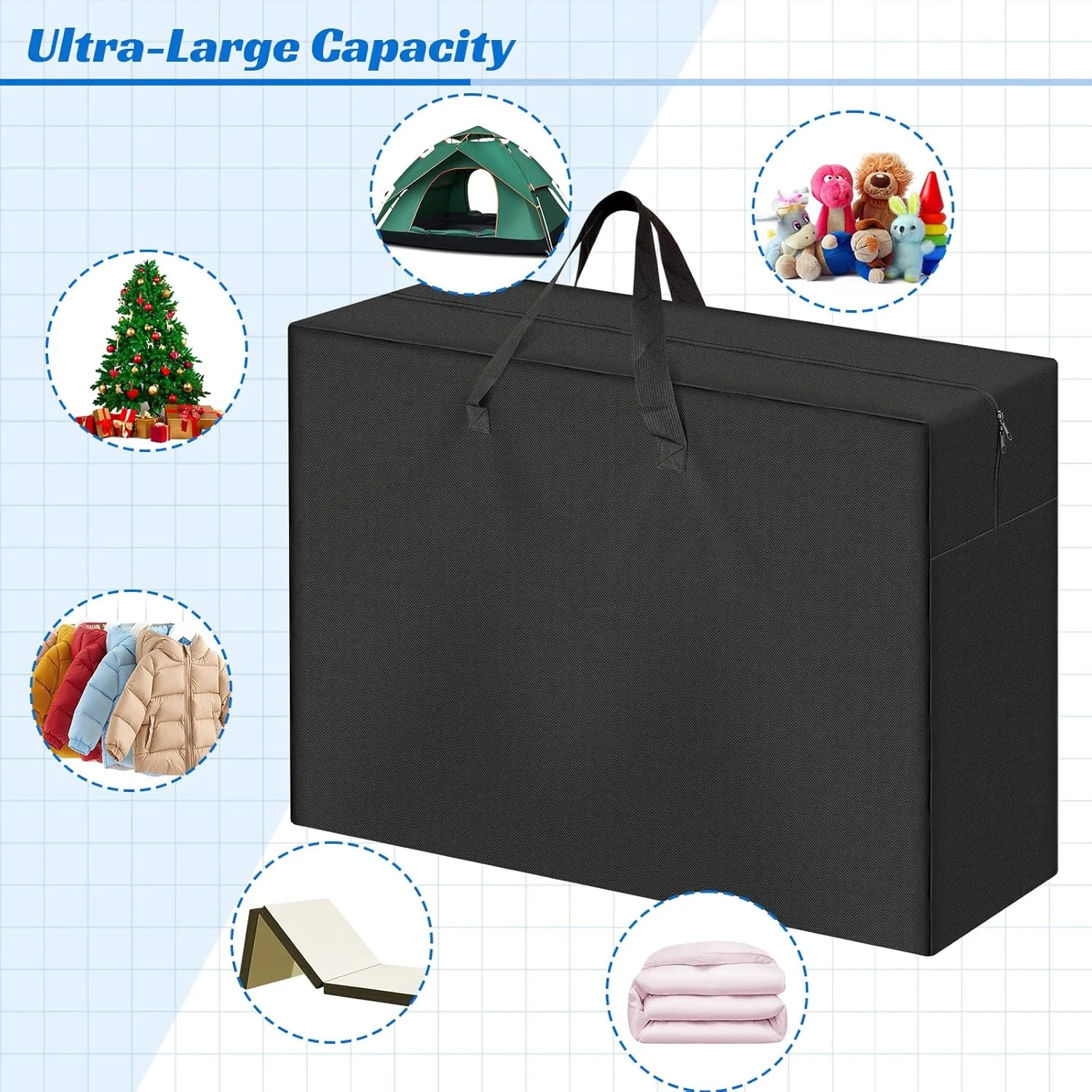 Foldable Mattress Storage Bag, 55"x13"x26" Portable Waterproof Carry Case for Trifold Memory Foam Full Folding Mattress, 600D Oxford Heavy Duty Camping Cots Bag, Black