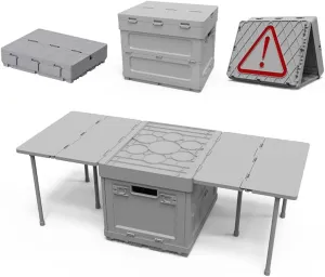 Foldable Space Saving Storage Table with Bins and Lid, Gray