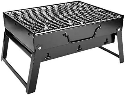 Folding BBQ Grill, Portable Charcoal Barbecue with Wire Mesh for Outdoor Camping, Picnics, Hiking, and Cooking