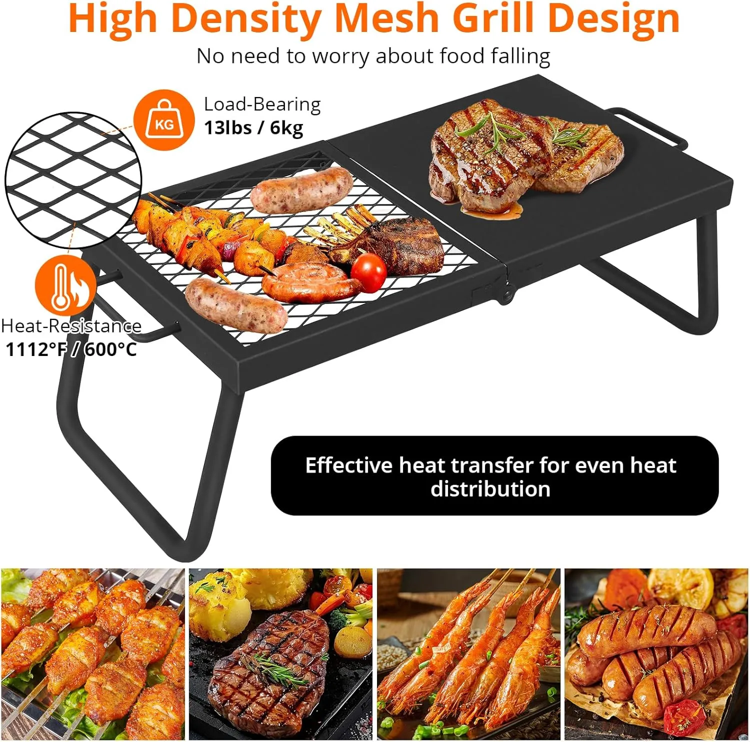 Folding Campfire Grill, 22.4"×11.2"Heavy Duty Steel Mesh Grate, Portable Camping Grates Over Fire Pit, Camp Fire Cooking Equipment with Legs Carrying Bag, Grilling Rack for Outdoor Open Flame Cooking