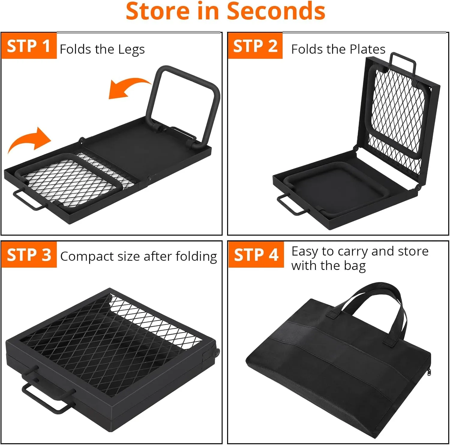 Folding Campfire Grill, 22.4"×11.2"Heavy Duty Steel Mesh Grate, Portable Camping Grates Over Fire Pit, Camp Fire Cooking Equipment with Legs Carrying Bag, Grilling Rack for Outdoor Open Flame Cooking