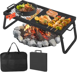 Folding Campfire Grill, 22.4"×11.2"Heavy Duty Steel Mesh Grate, Portable Camping Grates Over Fire Pit, Camp Fire Cooking Equipment with Legs Carrying Bag, Grilling Rack for Outdoor Open Flame Cooking