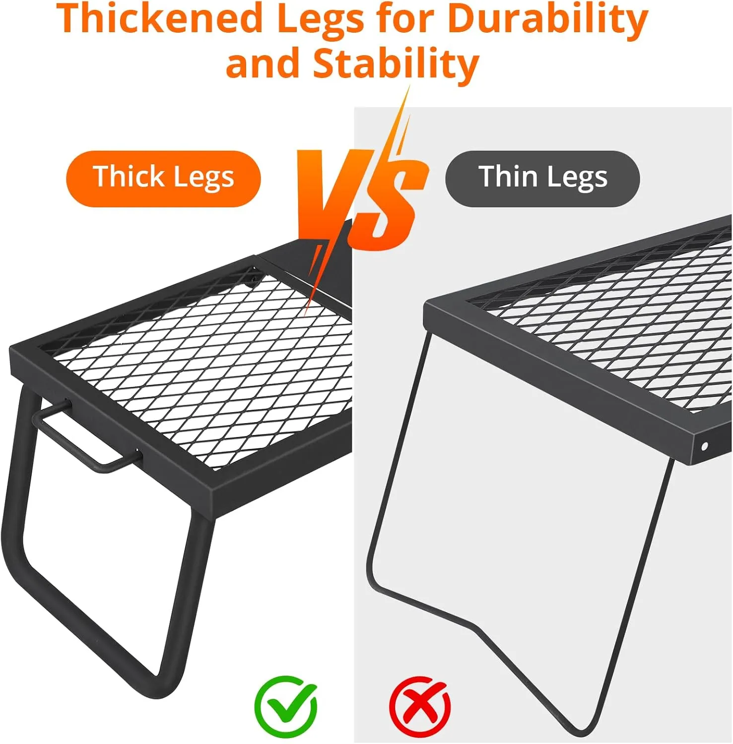 Folding Campfire Grill, 22.4"×11.2"Heavy Duty Steel Mesh Grate, Portable Camping Grates Over Fire Pit, Camp Fire Cooking Equipment with Legs Carrying Bag, Grilling Rack for Outdoor Open Flame Cooking