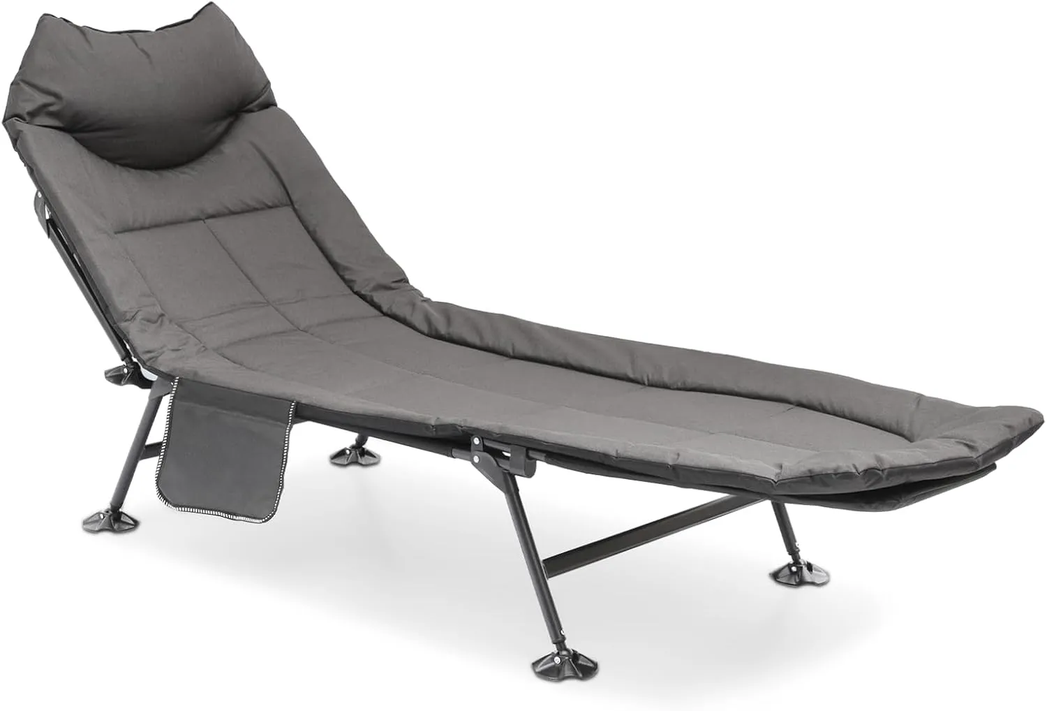 Folding Camping Cot for Adults, Portable Sleeping Cot with Adjustable Backrest, Side Pocket, Pillow, and Anti-Sink Foot Covers, Supports 250lbs, Ideal for Car & Tent Camping, Hiking