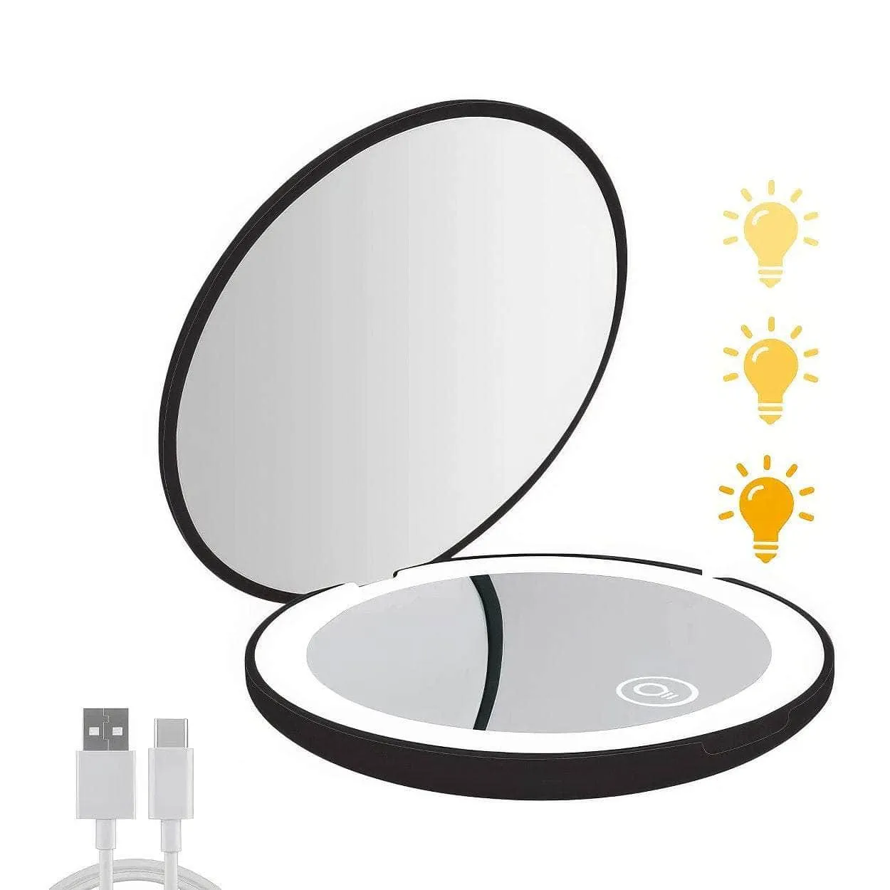 Folding compact LED light makeup mirror with 10X magnification