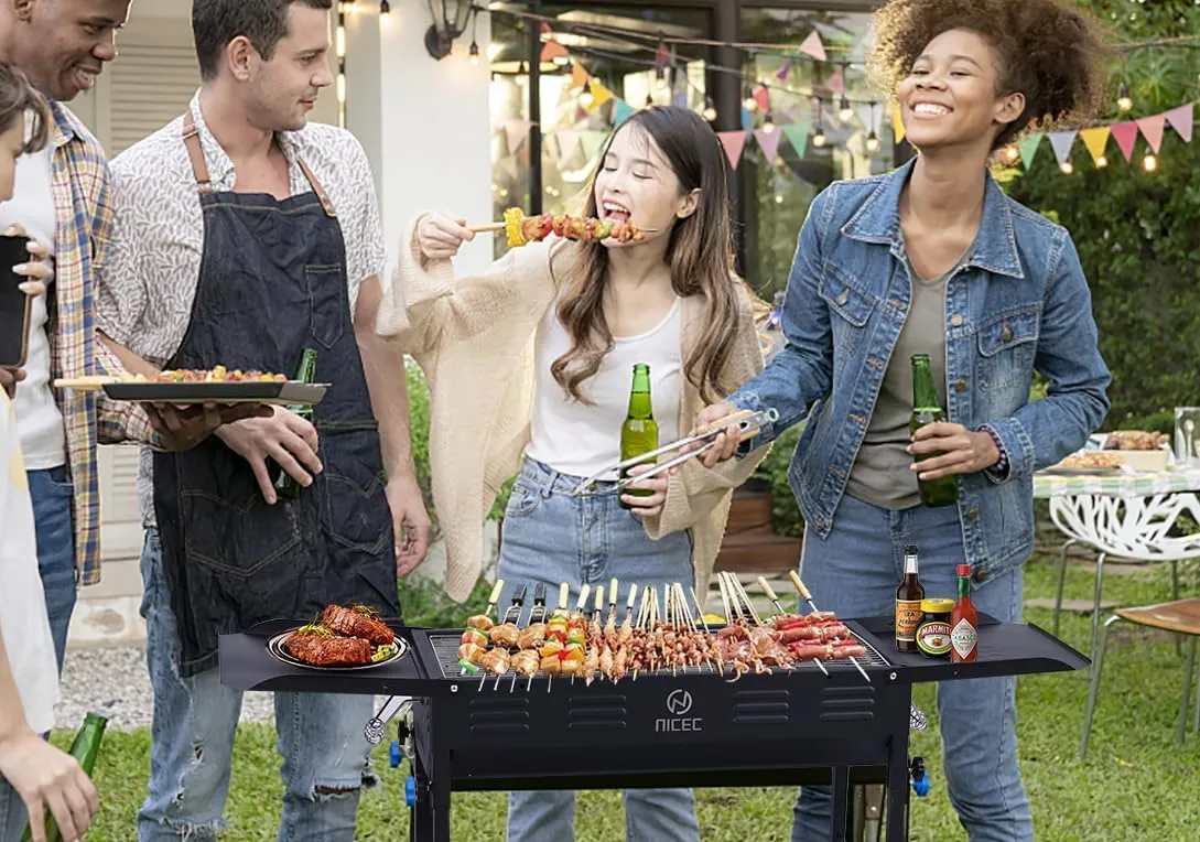 for Hibachi Grill, Storage Folding Picnic, Camping, Portable Grills, Recommended Value-for-money Camping for and with Charcoal C Nice Stainless Table, Grill Bag Grills, Patio BBQ (Black) Carry Shelf, Side Skewers
