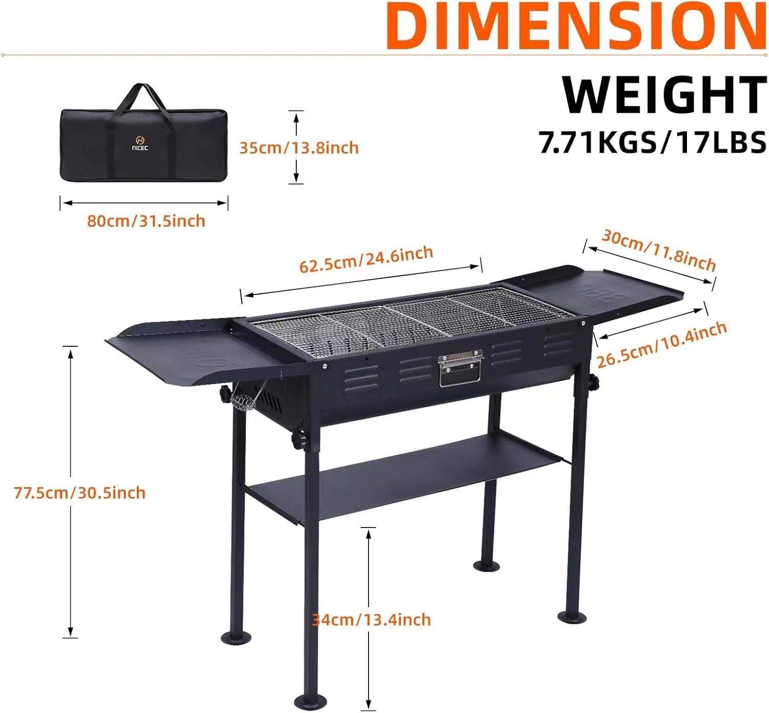 for Hibachi Grill, Storage Folding Picnic, Camping, Portable Grills, Recommended Value-for-money Camping for and with Charcoal C Nice Stainless Table, Grill Bag Grills, Patio BBQ (Black) Carry Shelf, Side Skewers