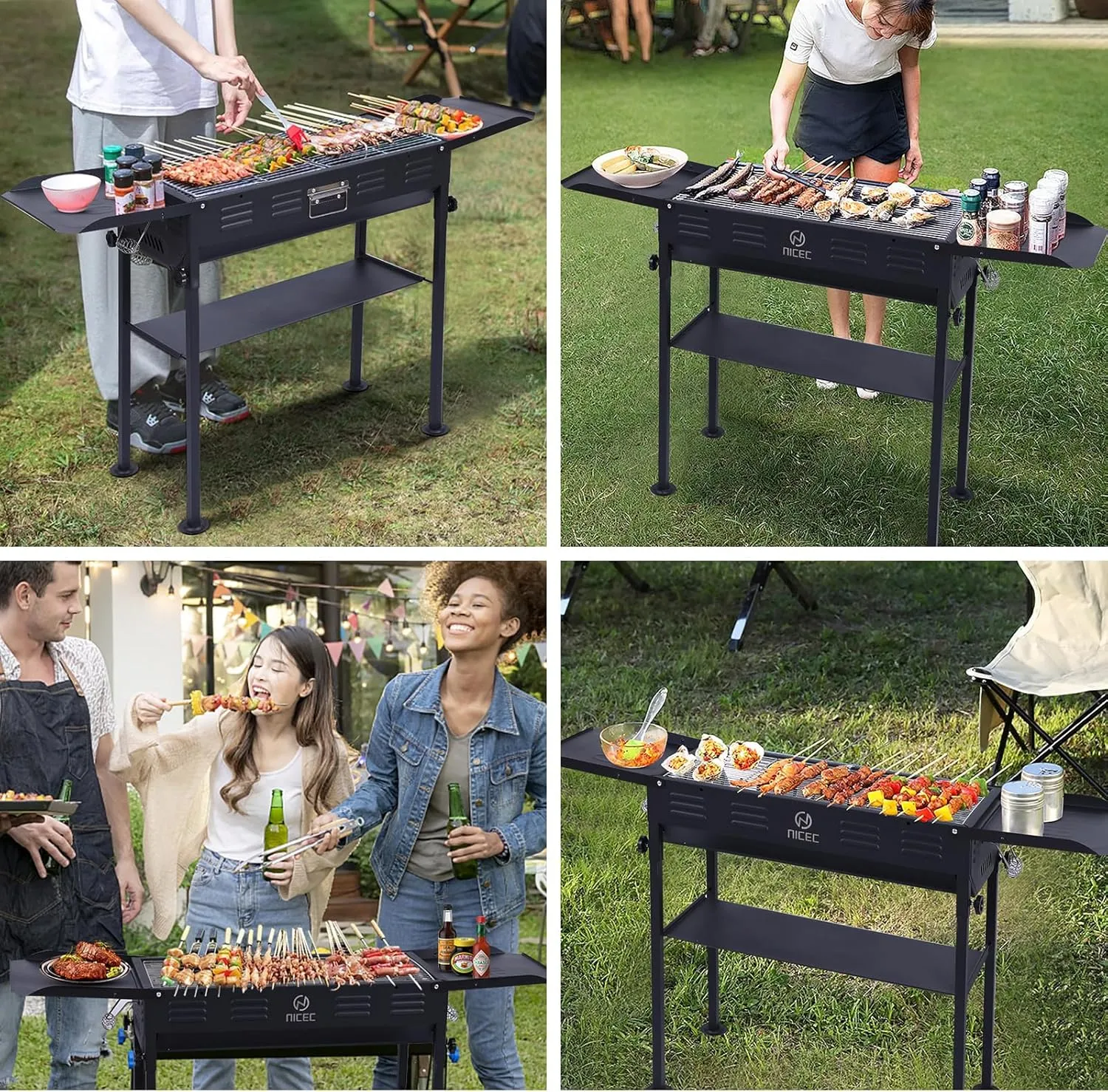 for Hibachi Grill, Storage Folding Picnic, Camping, Portable Grills, Recommended Value-for-money Camping for and with Charcoal C Nice Stainless Table, Grill Bag Grills, Patio BBQ (Black) Carry Shelf, Side Skewers