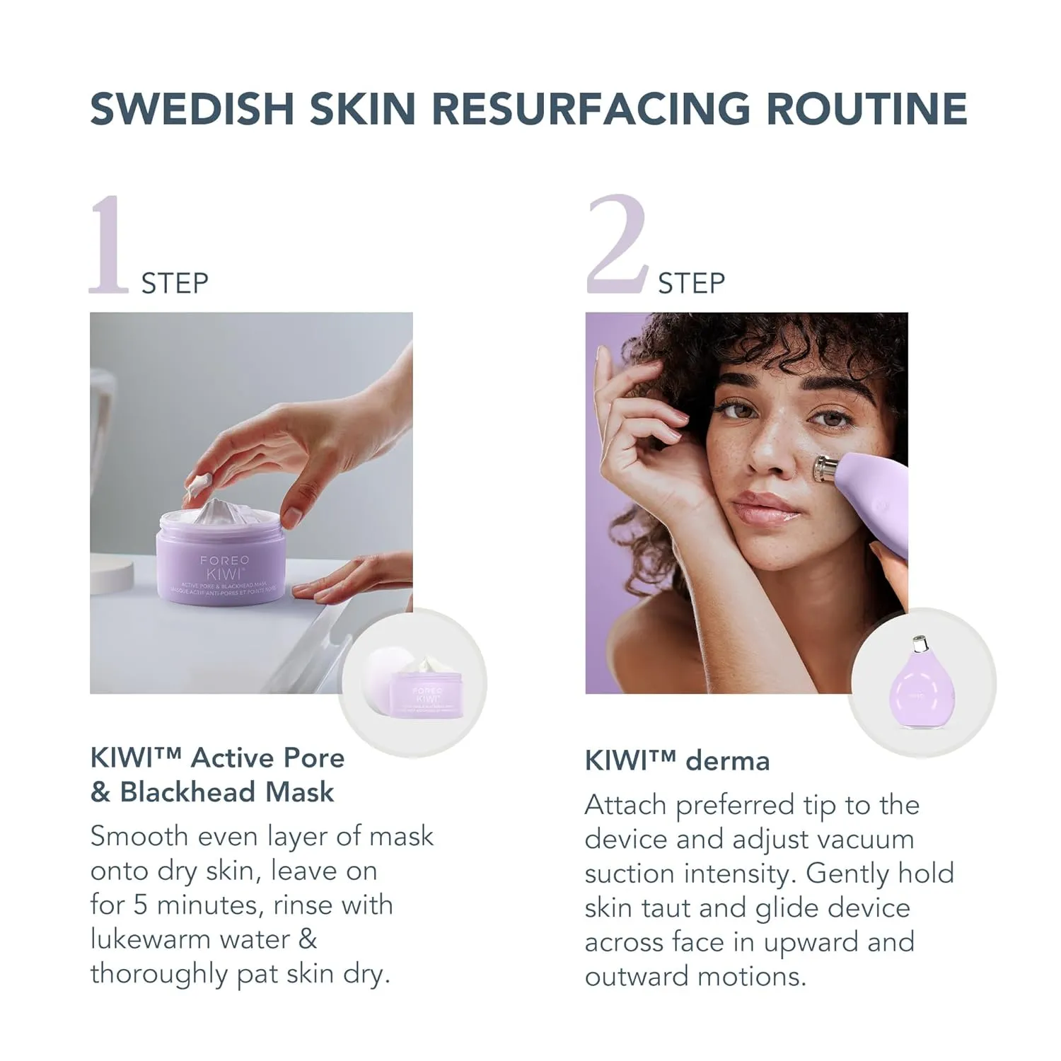 FOREO Smooth & Resurface KIWI derma Microdermabrasion Machine - Black Head Remover for Face   KIWI Active Pore & Blackhead Mask, 100g - Blackhead Extractor - No Pore Strips Suction Blackhead Remover